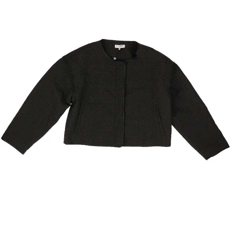Limited Stock Black Polyester Solid Quilted Jacket