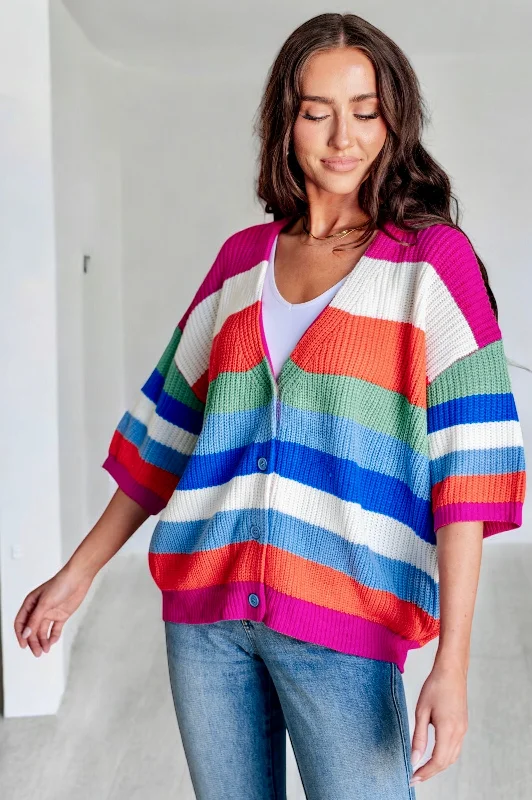 Weekend Special Bold Flirt Striped Button Down Cardigan