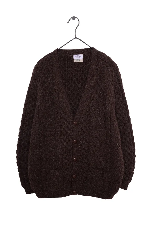 Deep Discounts Brown Cable Knit Wool Cardigan