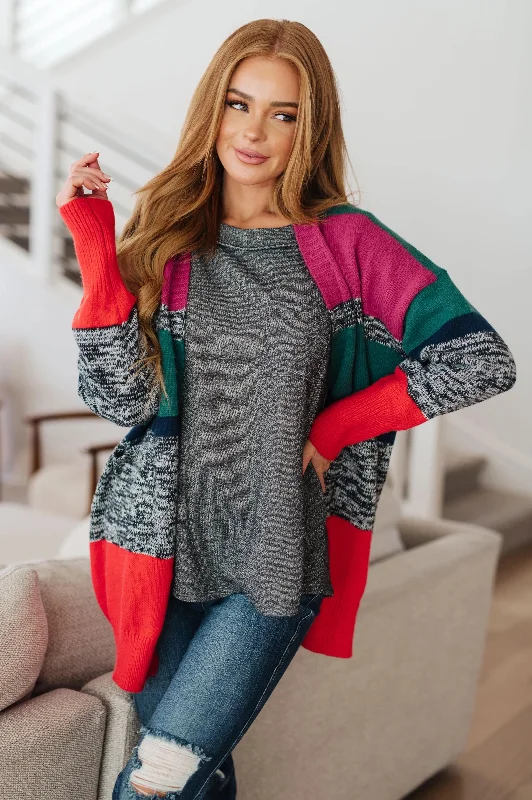 Markdown Madness Color Block Striped Open Cardigan