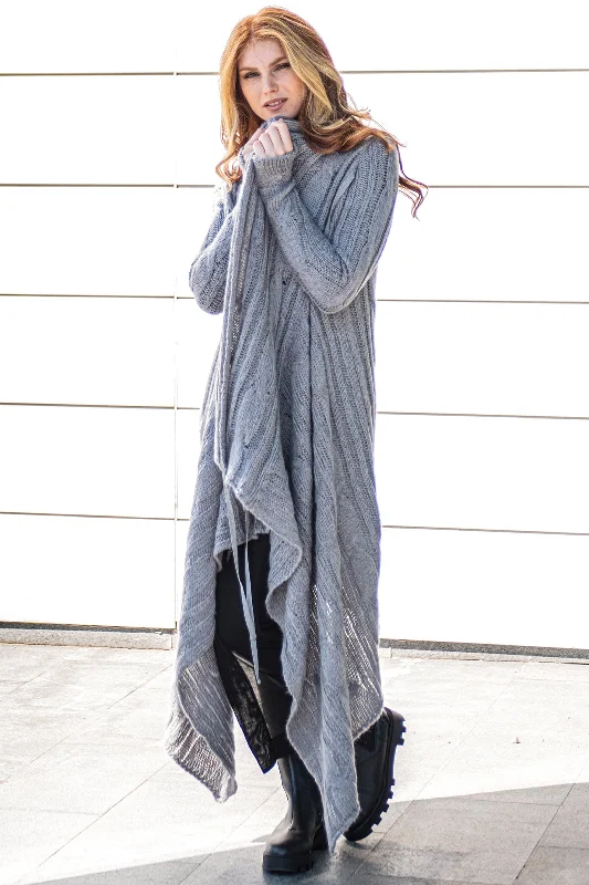 Overstock Sale Long Asymmetrical Knit Cardigan with Draped Front