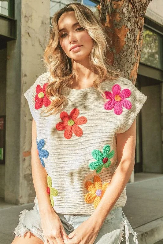 Extra Discounts Crochet Flower Embroidery Knit Top