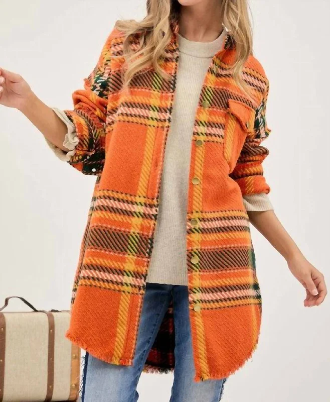Don’t Miss Out Curvy Girl Multi Plaid Jacket In Orange