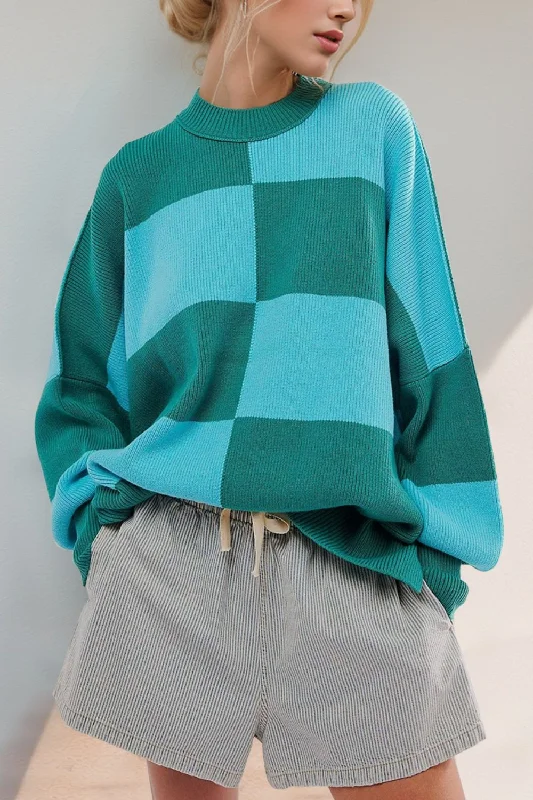 Reduced Prices Slit Color Block Mock Neck Batwing Sleeve Sweater