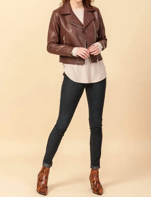 Fantastic Deals Faux Leather Biker Jacket In Chocolate