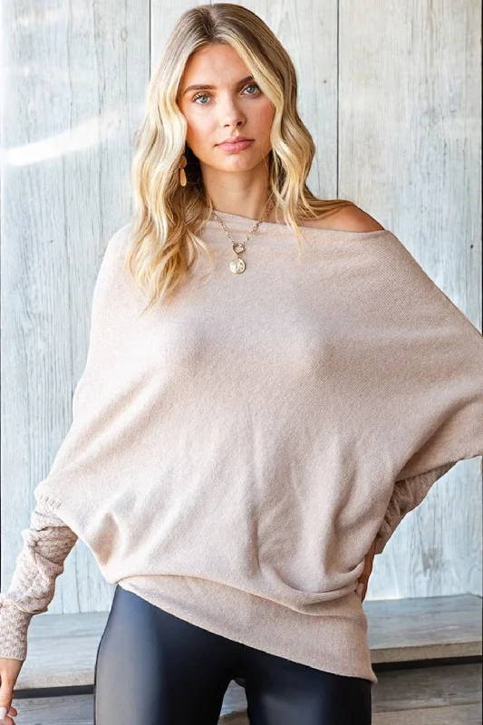 Deep Discounts Oat Asymmetrical Hem Dolman Sleeve Sweater