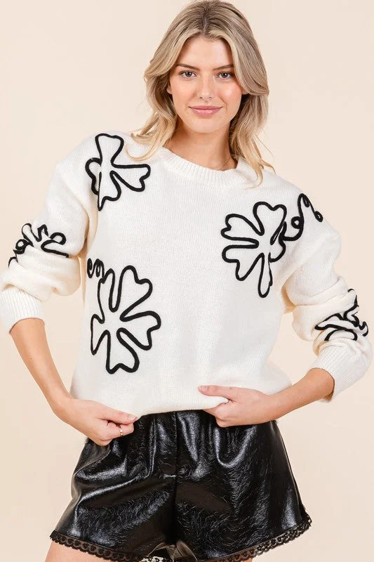 Special Price Floral Embroidered Lightweight Knit Sweater