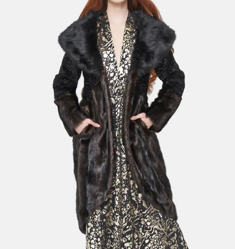 Final Clearance Glamourette Coat In Brown Sable/black