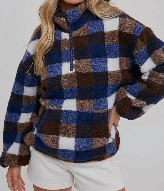 Extra Savings Half-Zip Sherpa Pullover In Plaid Print