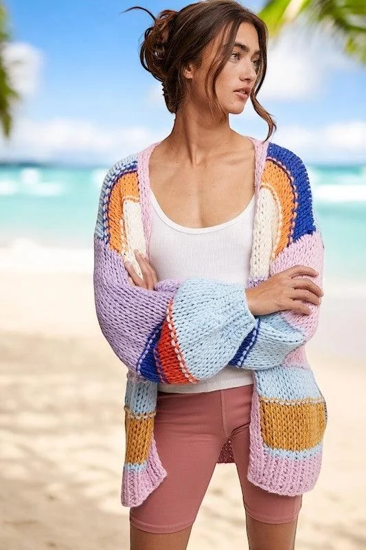 Time-Limited Offer Hand Knitted Multi Striped Cardigan