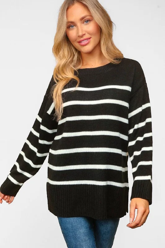 Price Drop Alert Haptics Full Size Striped Contrast Side Slit Sweater