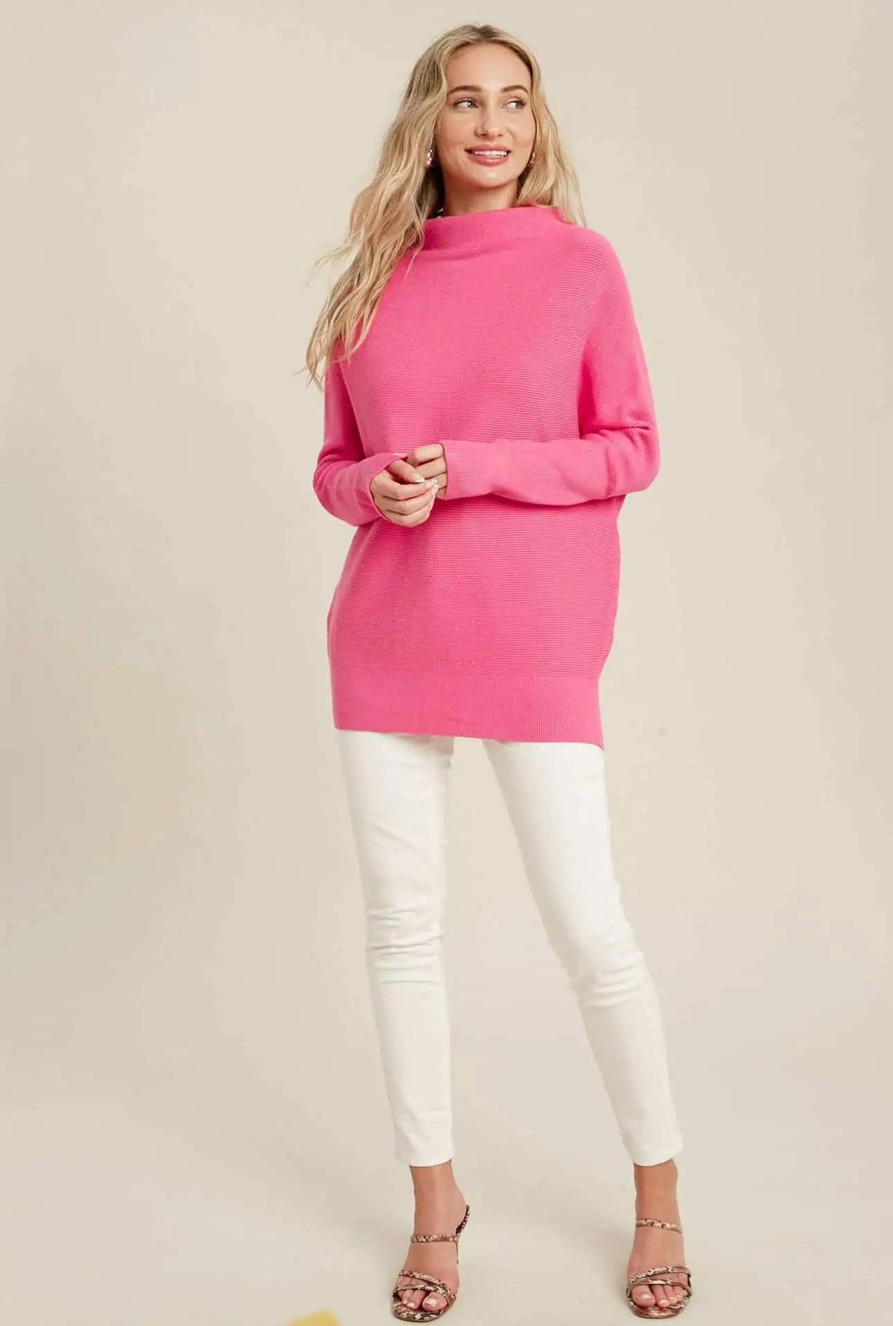 TIME-Limited Offer Hot Pink Slouch Neck Dolman Sleeve Sweater