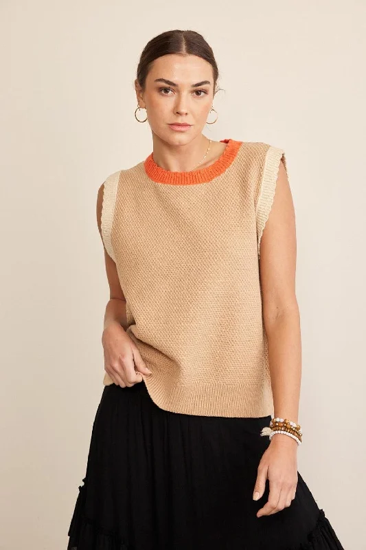 Can't Miss In February Contrast Round Neck Sweater Vest