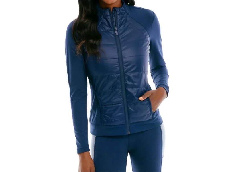 Markdowns Josette Mixed Media Full Zip Athletic Jacket In True Navy