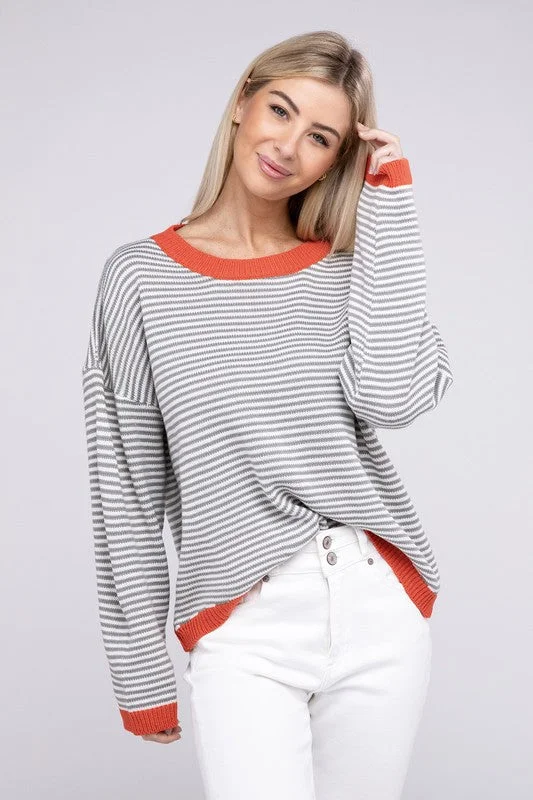 Savings Galore Loose Fit Striped Pullover Knit Top