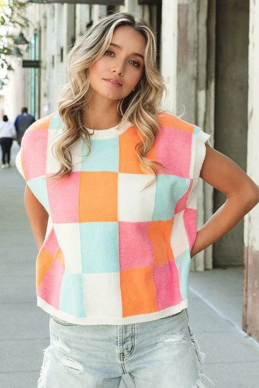 Don't Miss Multi-Color Checker Sweater Vest