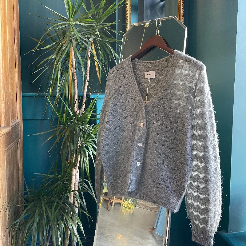 Daily Deals Nurietta Pointelle Cardigan in Medium Grey