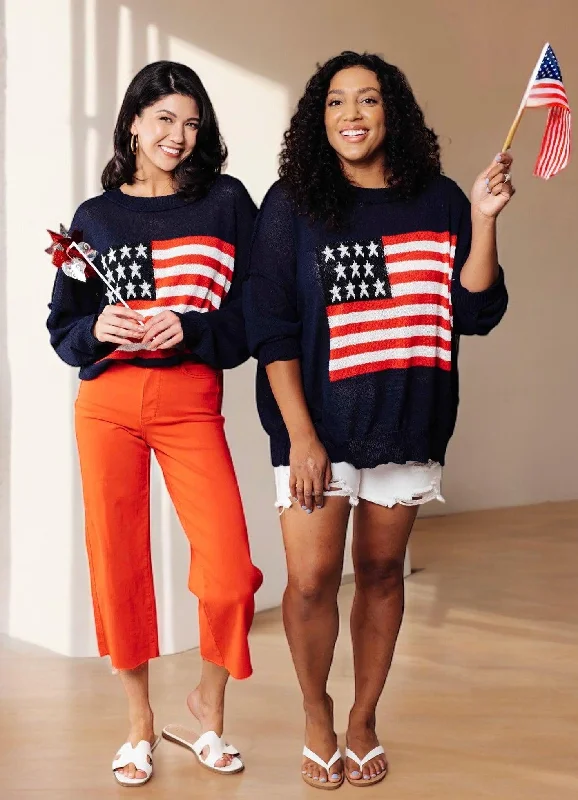 Savings Galore Lightweight American Flag Sweater Knit Pullover