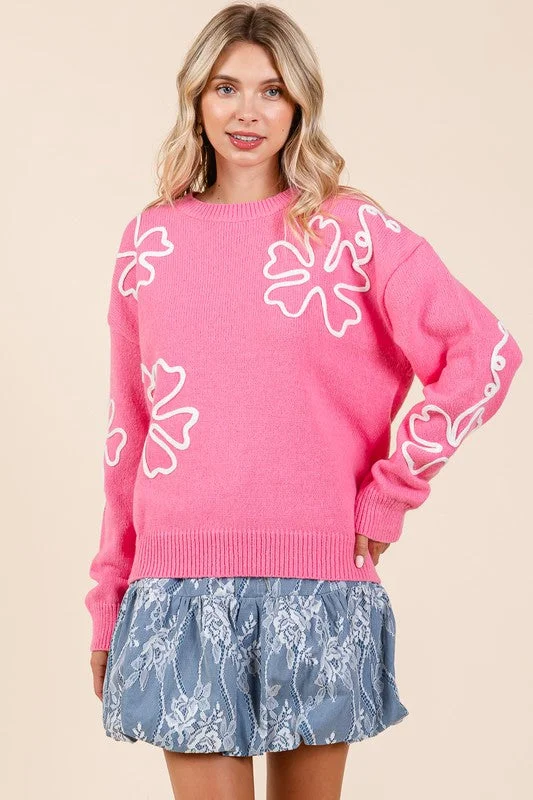 Steals and Deals Plus Size Floral Embroidered Lightweigt Knit Sweater