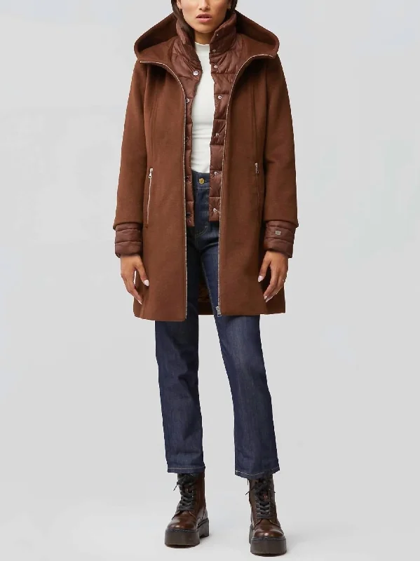 Warehouse Sale Rooney Ladies Mixed Media Coat In Chestnut