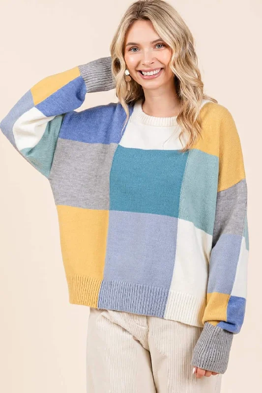 Extra Savings Round Neck Color Block Sweater