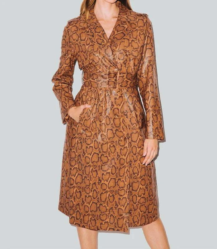 Bonus Savings Snakeskin Trench Coat In Brown Mix