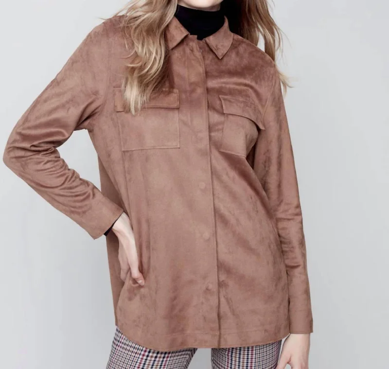 New Deals Solid Shirt Jacket In Truffle