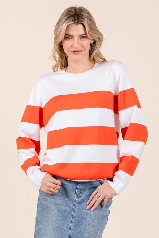Shop and Save Striped Lightweight Long Sleeve Knit Sweater