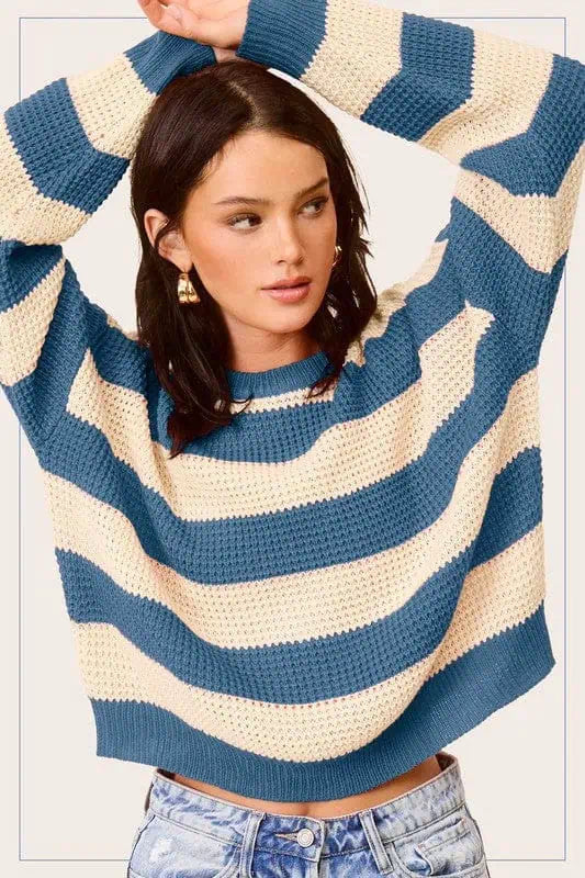 Major Savings Striped Round Neck Loose Fit Sweater