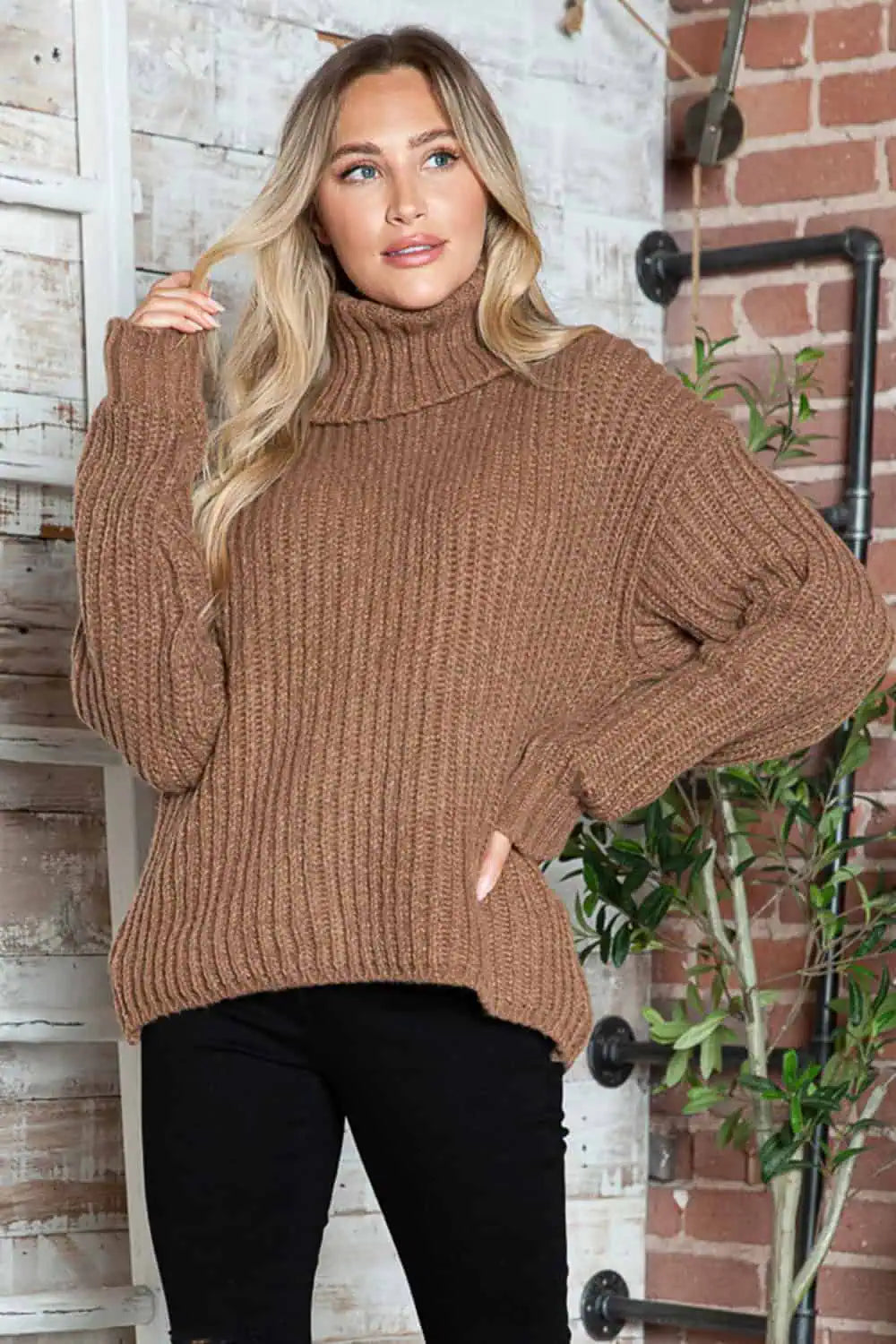 Quick Sale Turtleneck Dropped Shoulder  Pullover Sweater