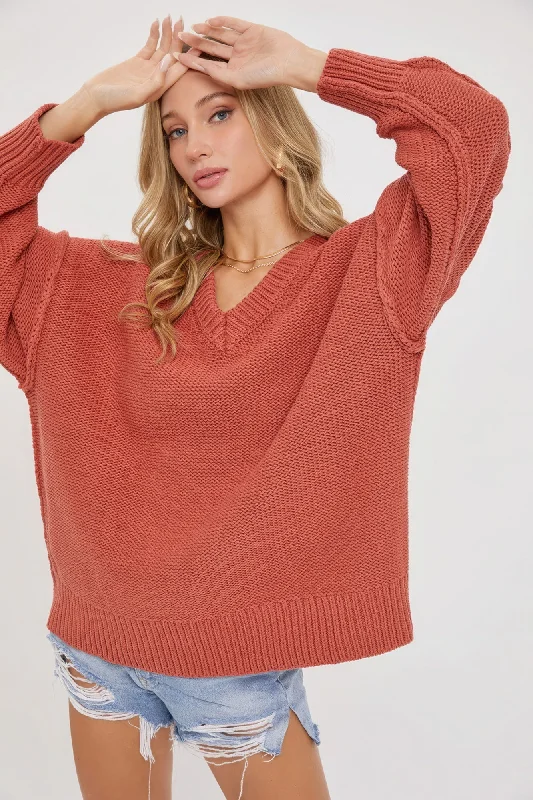 Price Rollback V Neck Oversized Chunky Knit Sweater