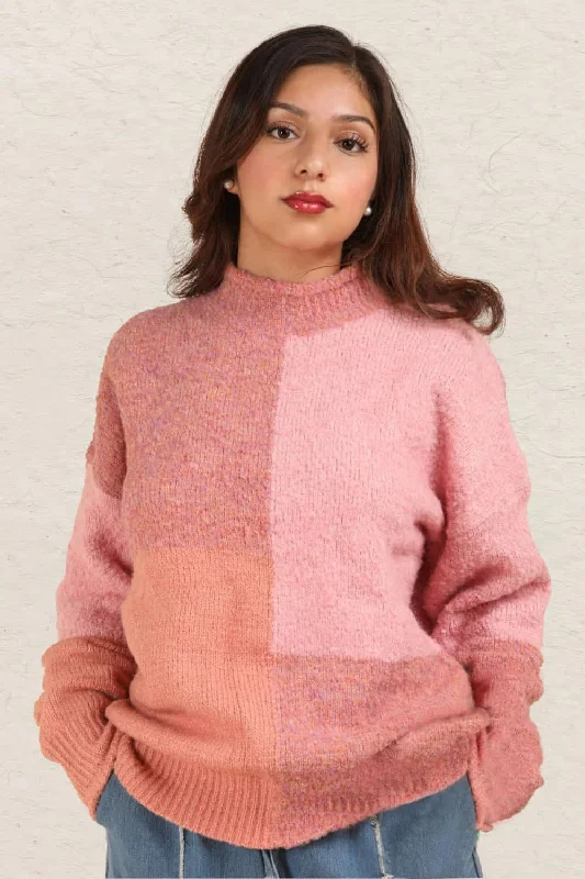 Final Markdown VERY J Color Block Mock Neck Drop Shoulder Sweater