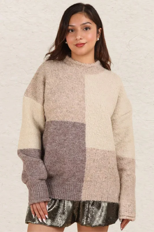 Great Deals VERY J Color Block Mock Neck Drop Shoulder Sweater