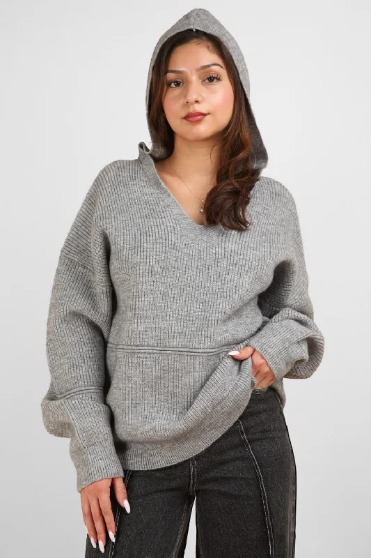 Deal Dash VERY J Seam Detail Drop Shoulder Hooded Sweater