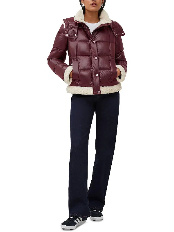 Great Deals Womens Sherpa Trimmed Quilted Puffer Jacket