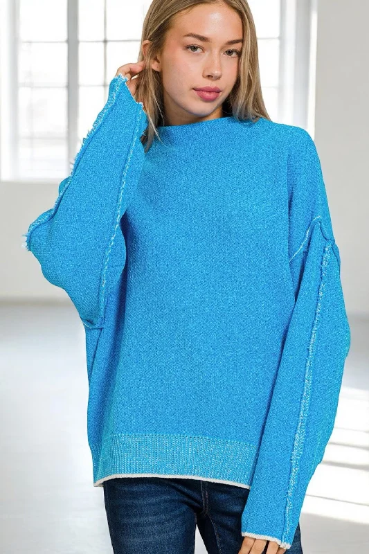 Blowout Sale Exposed Seam Mock Neck Long Sleeve Sweater