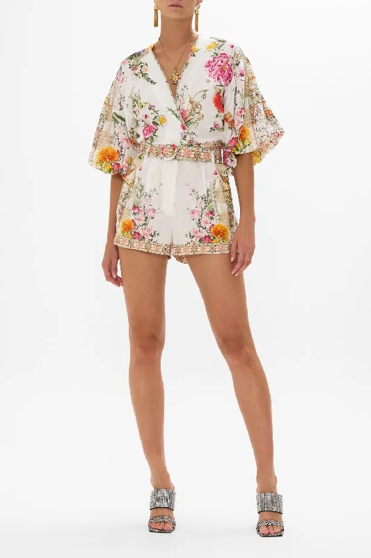 Massive Deals TIE FRONT PUFF SLEEVE TOP EGYPTIAN ROSE
