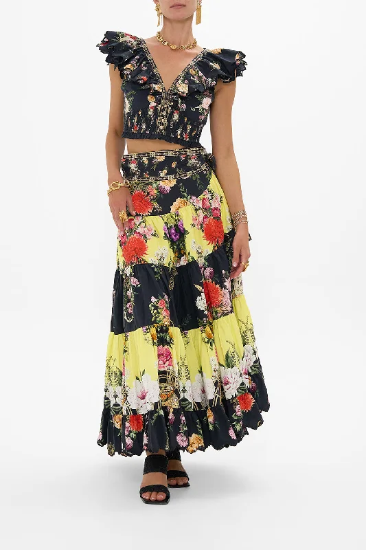 Value Deals DEEP V FRILL SHORT SLEEVE TOP ADORNED IN ALEXANDRIA