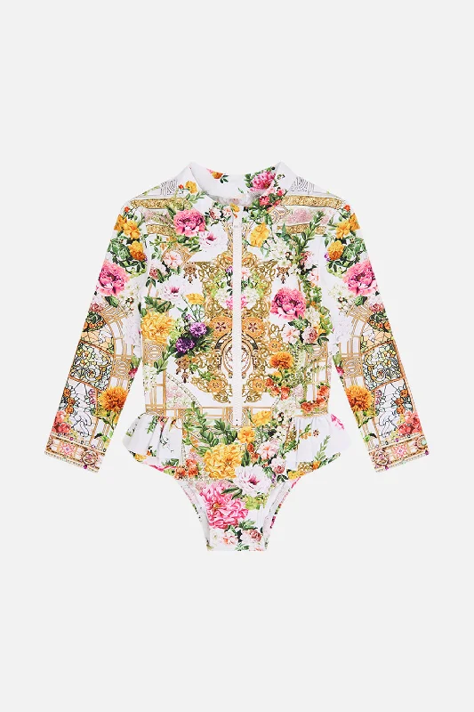Online Only BABIES ZIP PADDLESUIT WITH FRILLS EGYPTIAN ROSE