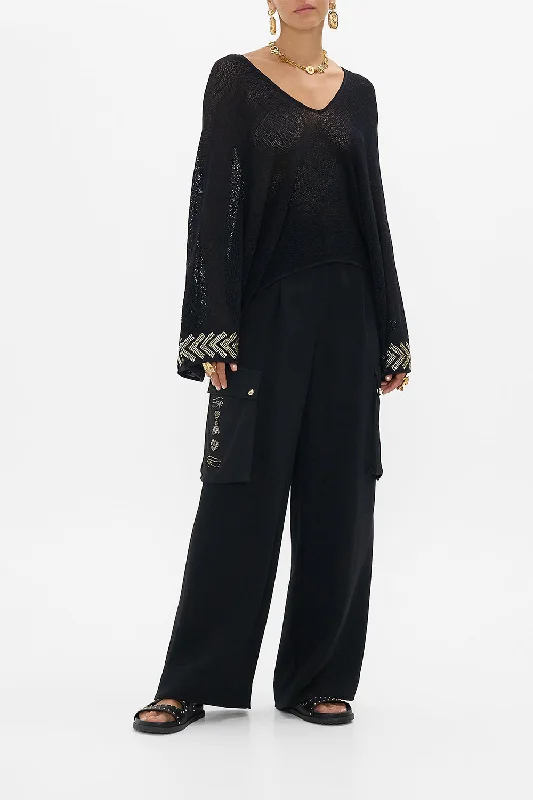 Members Only RELAXED V NECK KNIT POINTELLE TOP CAT WORSHIP