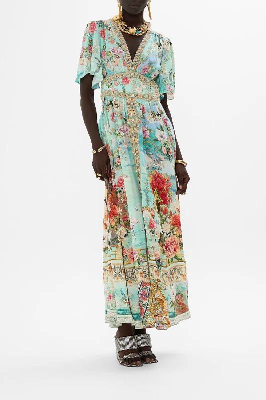 Customer Appreciation Sale SHAPED WAISTBAND DRESS WITH FLUTTER SLEEVES THE JEWELLERY MUSEUM