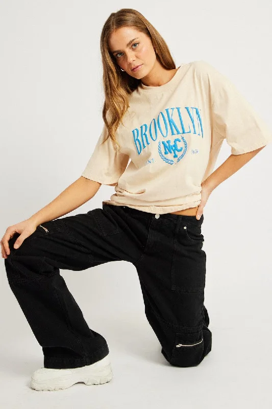 Buy More, Save More Beige Graphic Tee Short Sleeve
