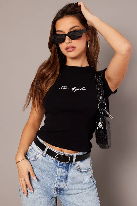 Friends and Family Sale Black Graphic Tee Short Sleeve
