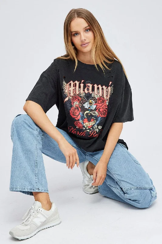 Exclusive Access Black Graphic Tee Short Sleeve Round Neck