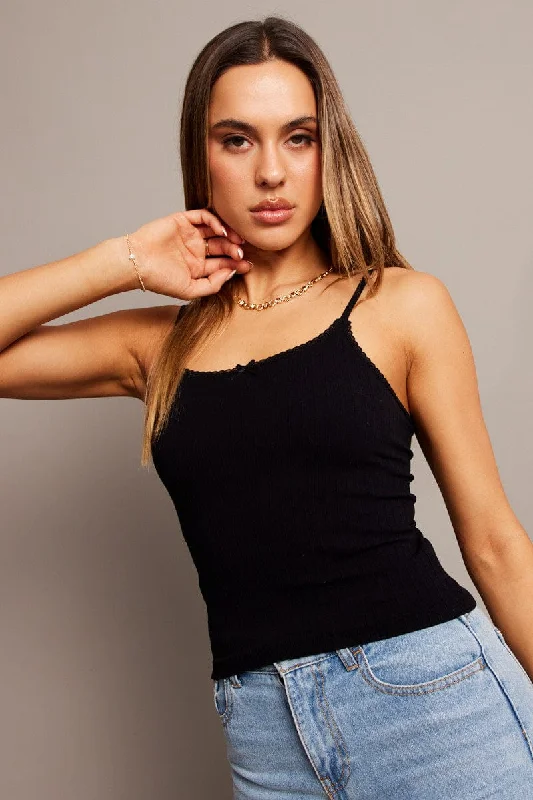 Doorbuster Deal Black Singlet Top Lace Trim Seamless