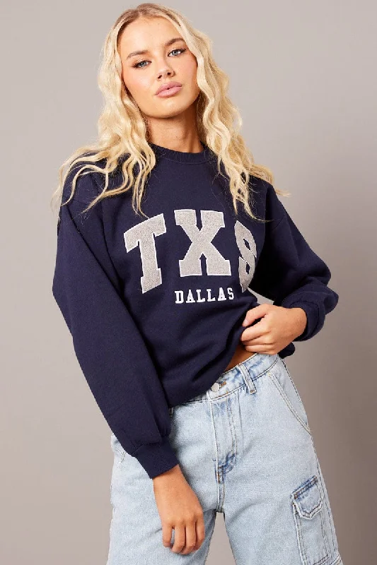 Midnight Madness Blue Graphic Sweater Long Sleeve