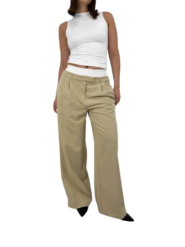 Savings Galore Boxer Waist Wide Leg Trousers In Tan