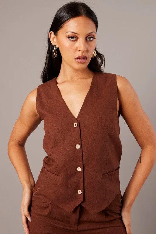 New Markdowns Brown Vest Sleeveless