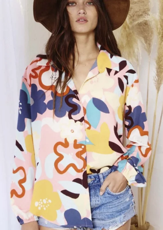 Mega Deal Colorful Floral Button Down Blouse Made in USA