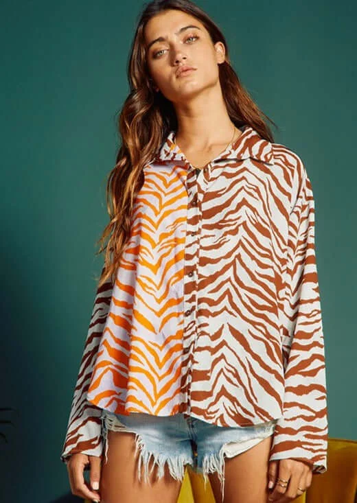 Big Discounts Animal Print Contrast Button Down Top Made in USA